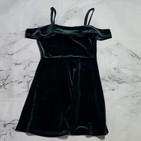 Lulu's My Kind of Romance Dark Green Velvet Off-the-Shoulder Mini Dress - Picture 1 of 7